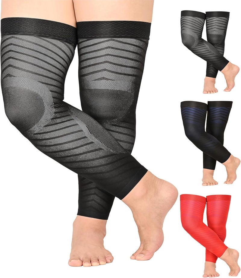 MGANG Full Leg Compression Sleeves for Men & Women, Thigh High 20-30mmHg Graduated Compression Stockings for Thigh Calf Knee Support, Pain, Swelling, Varicose Veins, Running, Sports, 1 Pair, Black XXL - Image 1